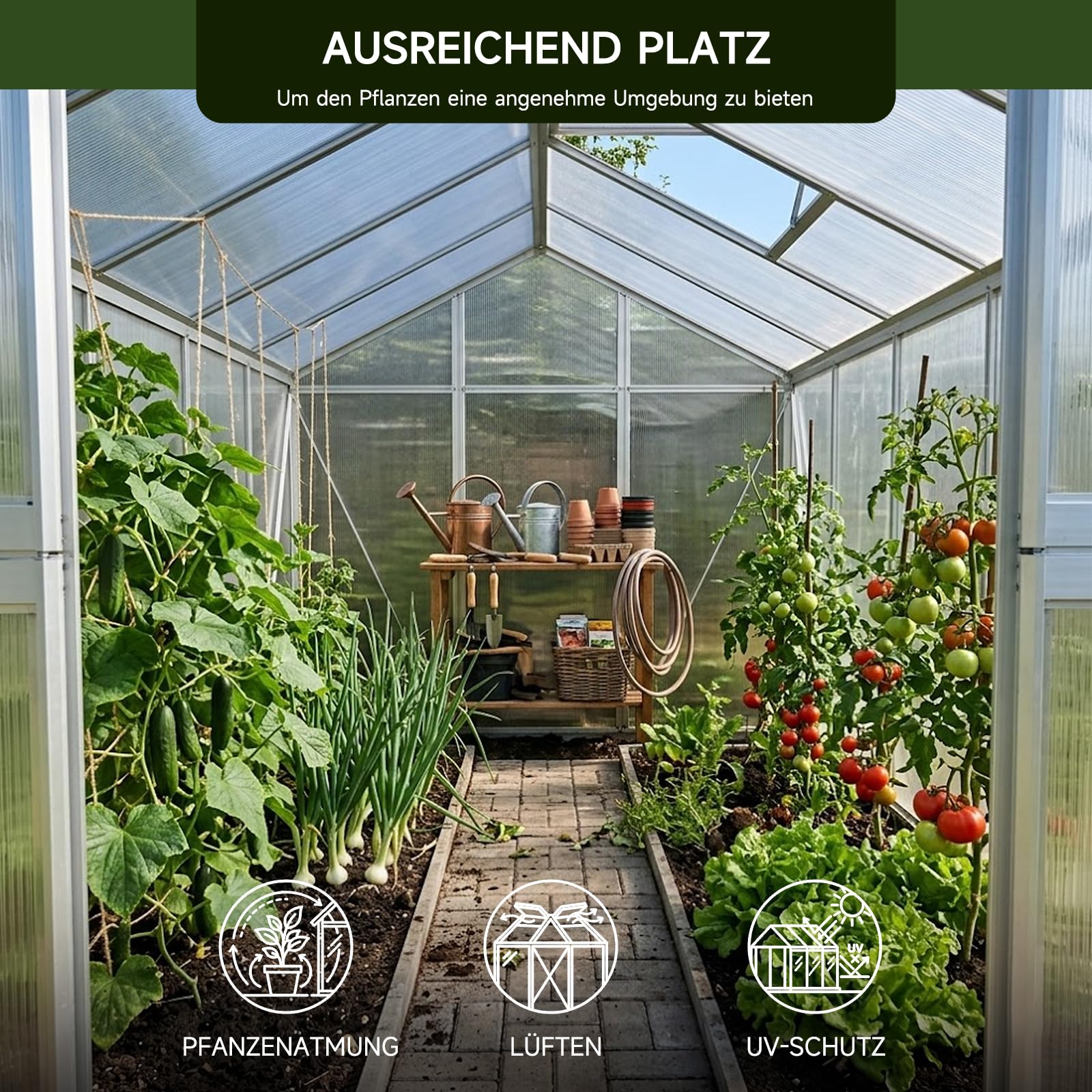 Gewächshaus Aluminium für den Garten | 177*300*193 cm | Vielseitig nutzbar als Treibhaus Gartenhaus Winterfest Aufzucht Tomatenhaus Frühbeet und Pflanzenhaus Weiß