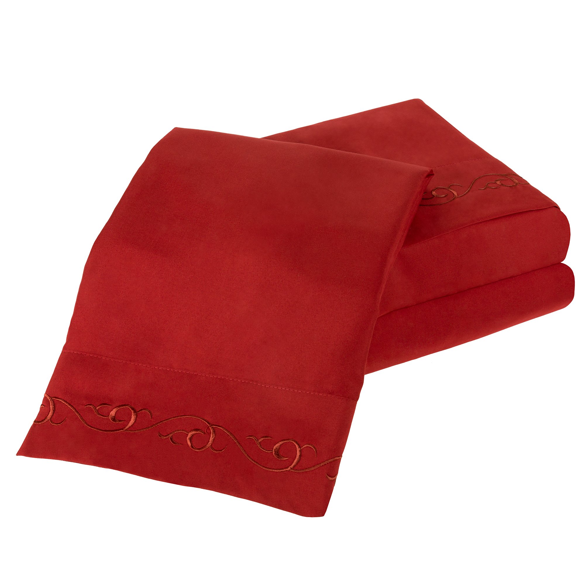 Parure de lit brodée bordeaux en microfibre brossée King Size