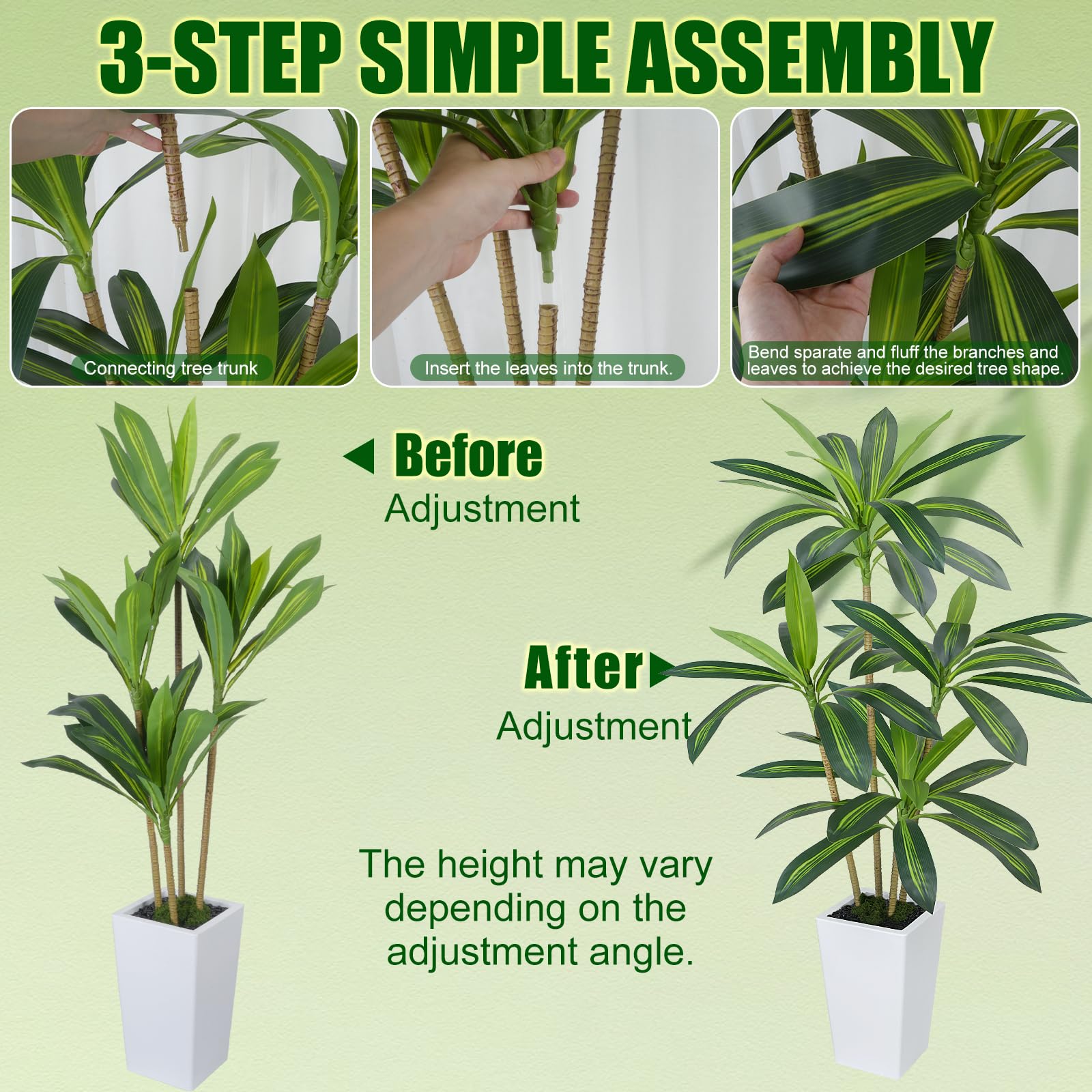 Dracaena Artificiel 160 cm Arbre Artificiel Interieur avec Pot Blanc Plante Artificielle Grande Tropical