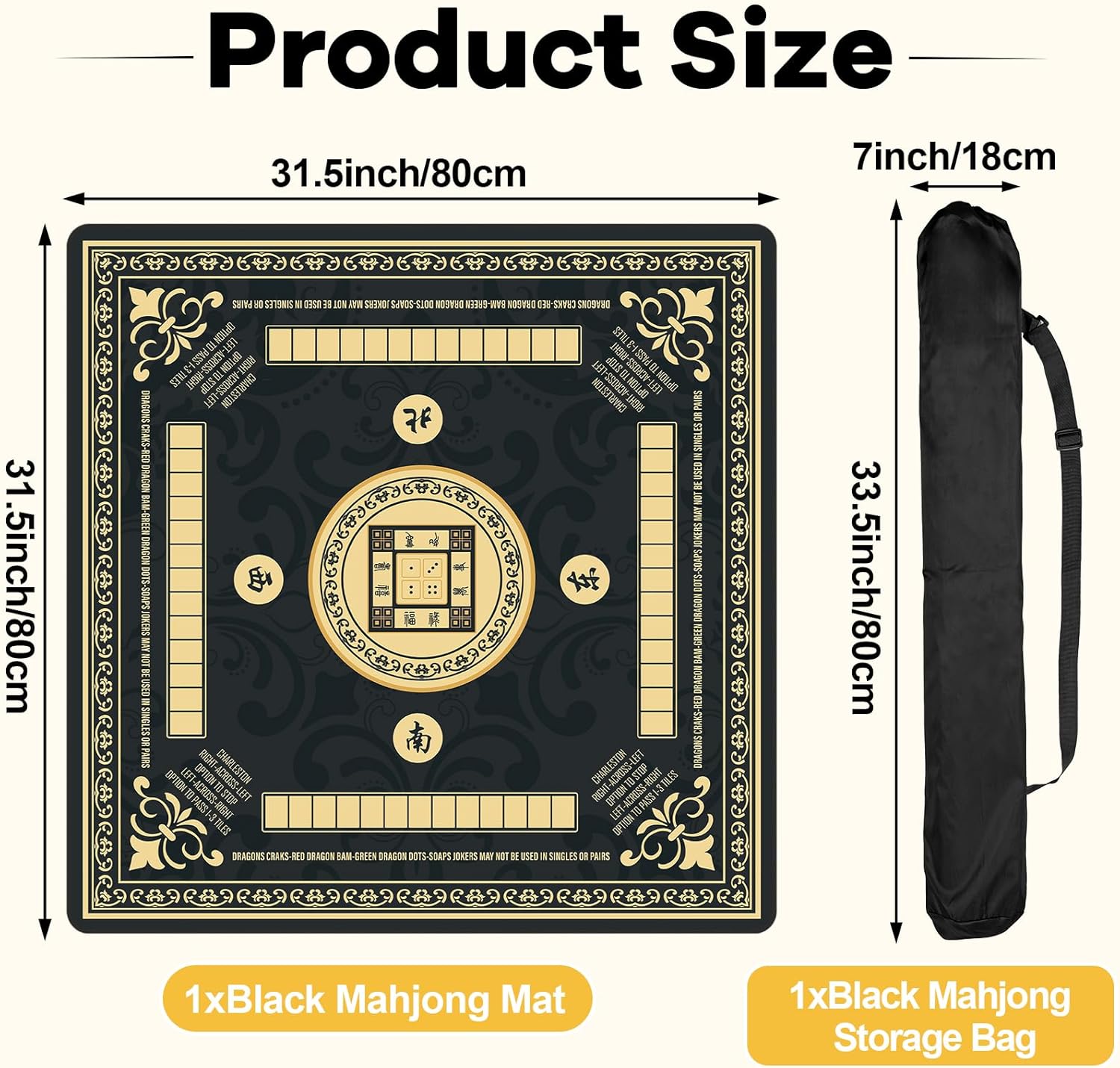 black mahjong mat with black carrying bag 31.5 x 31.5 inches multi purpose game table cover anti slip and noise reduction for mahjong poker board card dominoes games