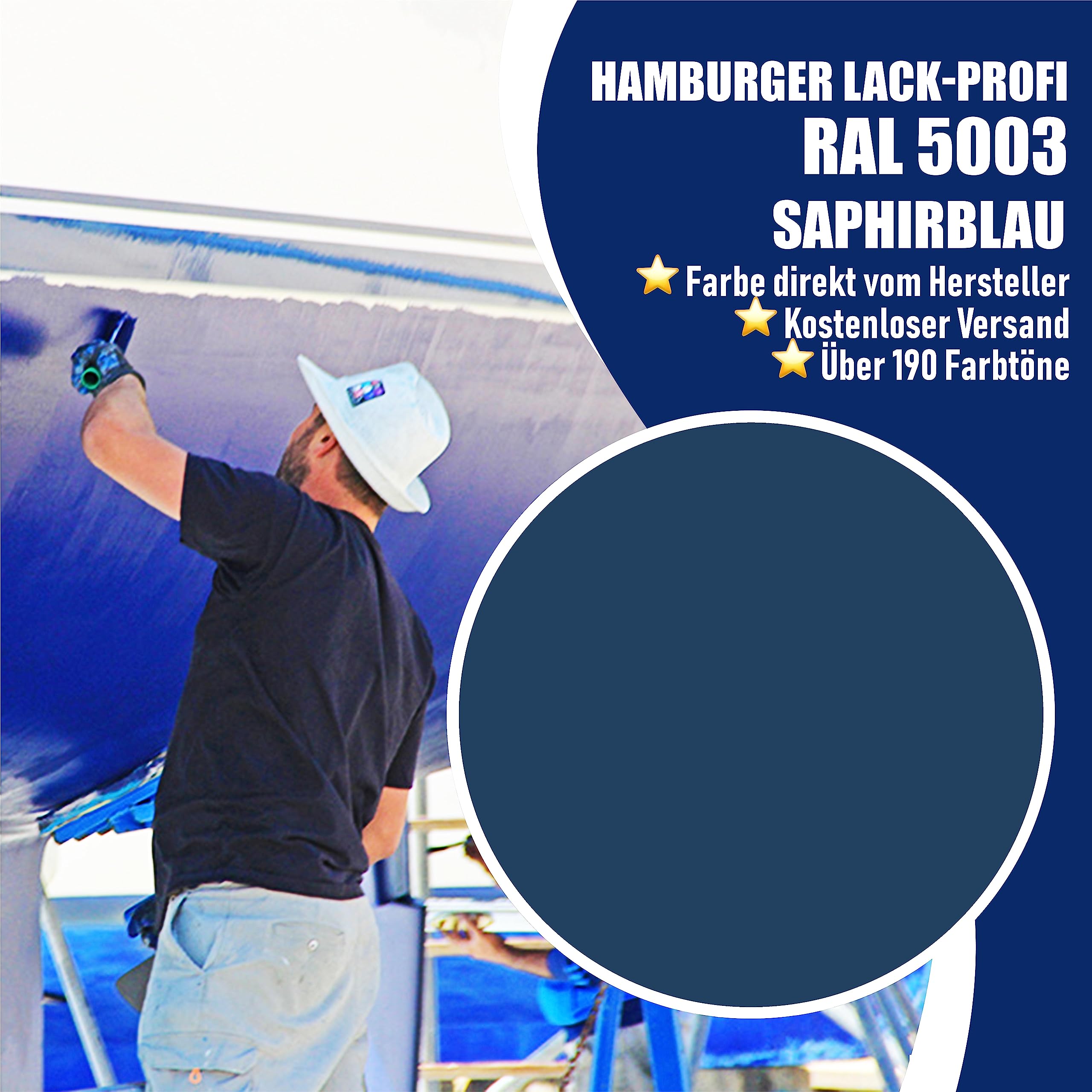 Hamburger Lack-Profi Bootslack GLÄNZEND für Holz und Metall Saphirblau RAL 5003 Blau Yachtlack Yachtfarbe Bootsfarbe