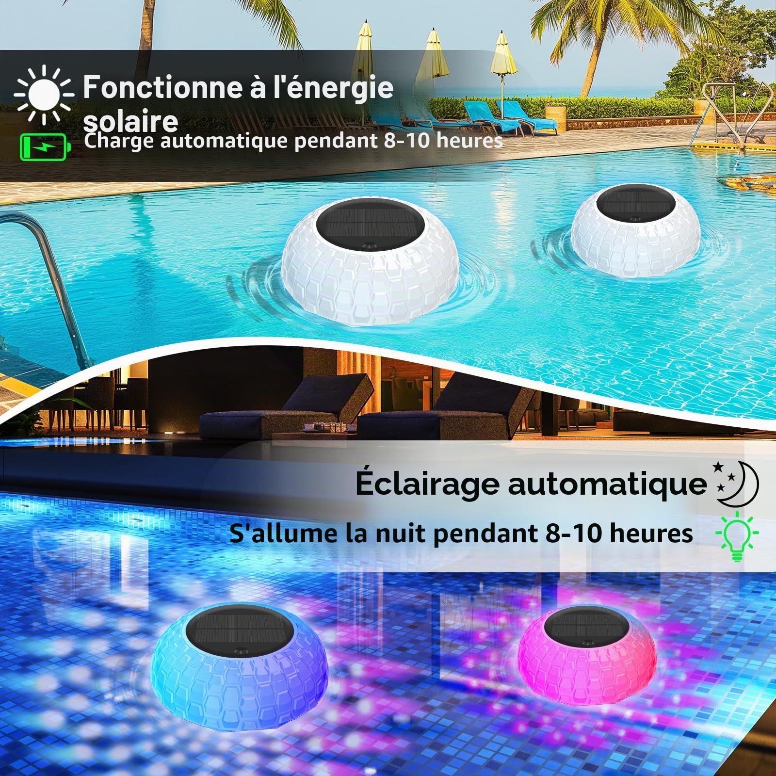 Distributeur de Chlore Flottant avec Lumière Solaire LED, Diffuseur Chlore Piscine avec Contrôle par Bouton Flotteur, Télécommande, Libération Réglable & Ouverture，Flotteur Piscine Chlore