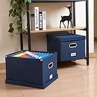 Vista 3 de PRANDOM Caja organizadora de archivos, juego de 1 carpeta plegable decorativa de lino para almacenamiento de archivos colgantes con tapas, gabinete