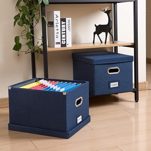 Miniatura 3 de PRANDOM Caja organizadora de archivos, juego de 1 carpeta plegable decorativa de lino para almacenamiento de archivos colgantes con tapas, gabinete
