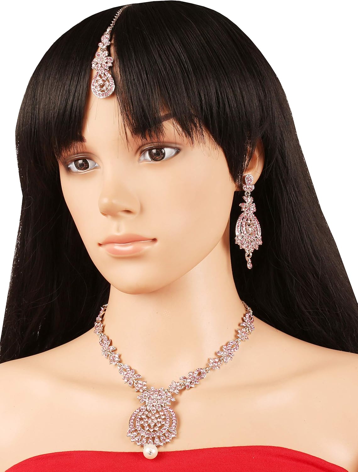 Touchstone Indian jewelry sets for women maang tikka wedding guest gold necklace bollywood jewellery set pageant elegant prom bride accessories western crystal chunky rhinestone necklaces - Image 9