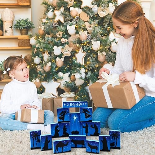 Miniatura 7 de Sumind 15 piezas de pesebre de Navidad, bloque de madera, silueta negra, figuras de Jesús, mesa de noche sagrada, letrero de madera para mantel de