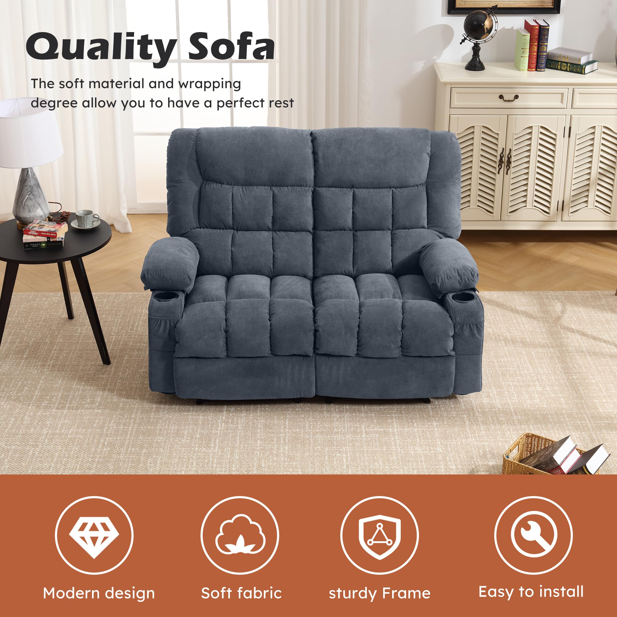 MAHOMICO Recliner Loveseat with Cup Holders for Living Room Love Seat Manual Oversized Recliner with Ergonomic, Side Pocket for Adult view 9