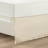 Lush Decor Boho Fringe King Bed Skirt 15-Inch Drop Easy Fit Wrap Around 78x80 Neutral Linen-Textured