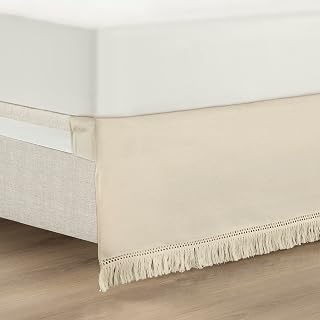 Lush Decor Boho Fringe King Bed Skirt 15-Inch Drop Easy Fit Neutral Wrap Around 78x80 Dust Ruffle