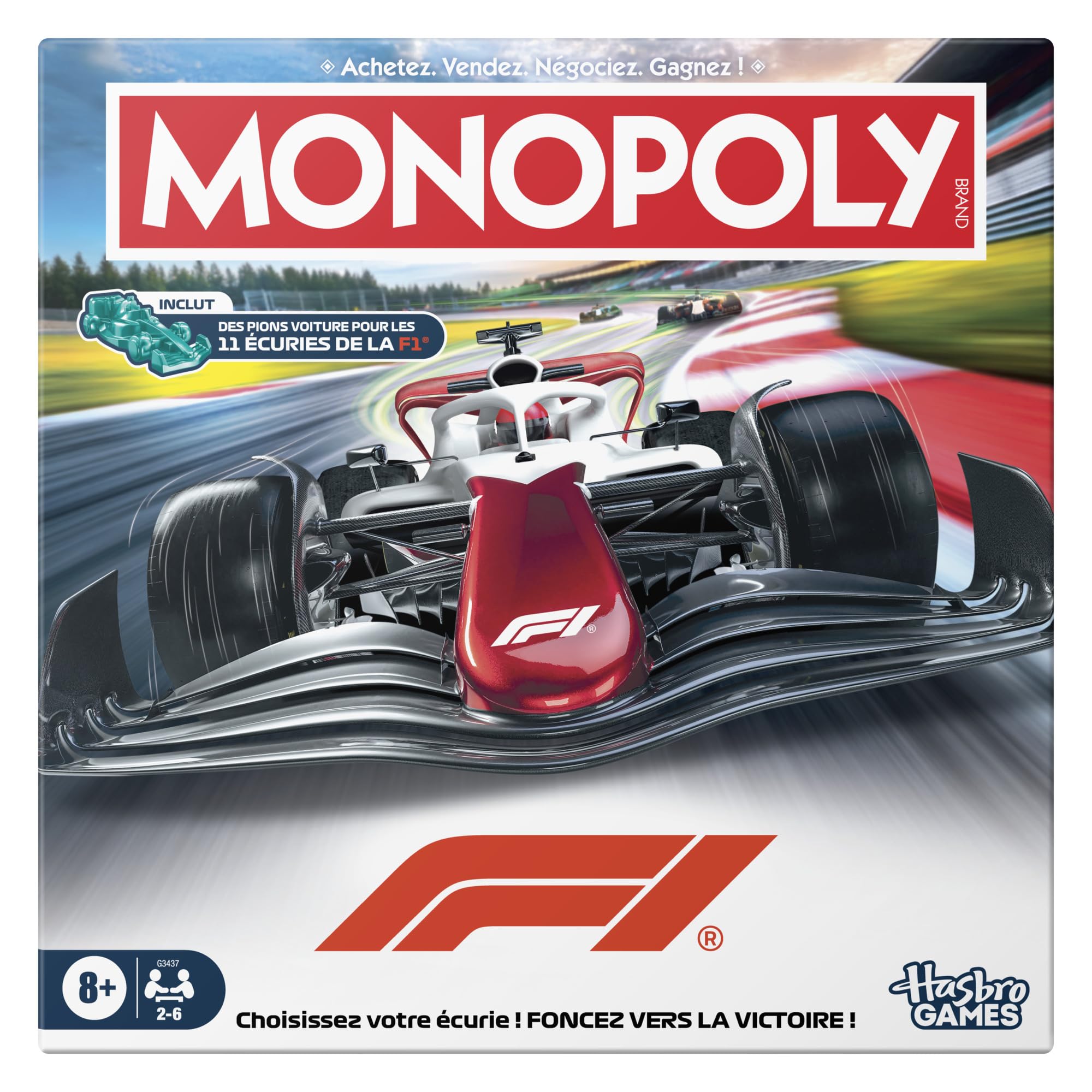 Monopoly F1, gra planszowa | Oficjalnie licencjonowana gra Formula 1 | Gra rodzinna dla dzieci, nastolatków i dorosłych | 2-6 graczy | 45 min. | od 8 lat