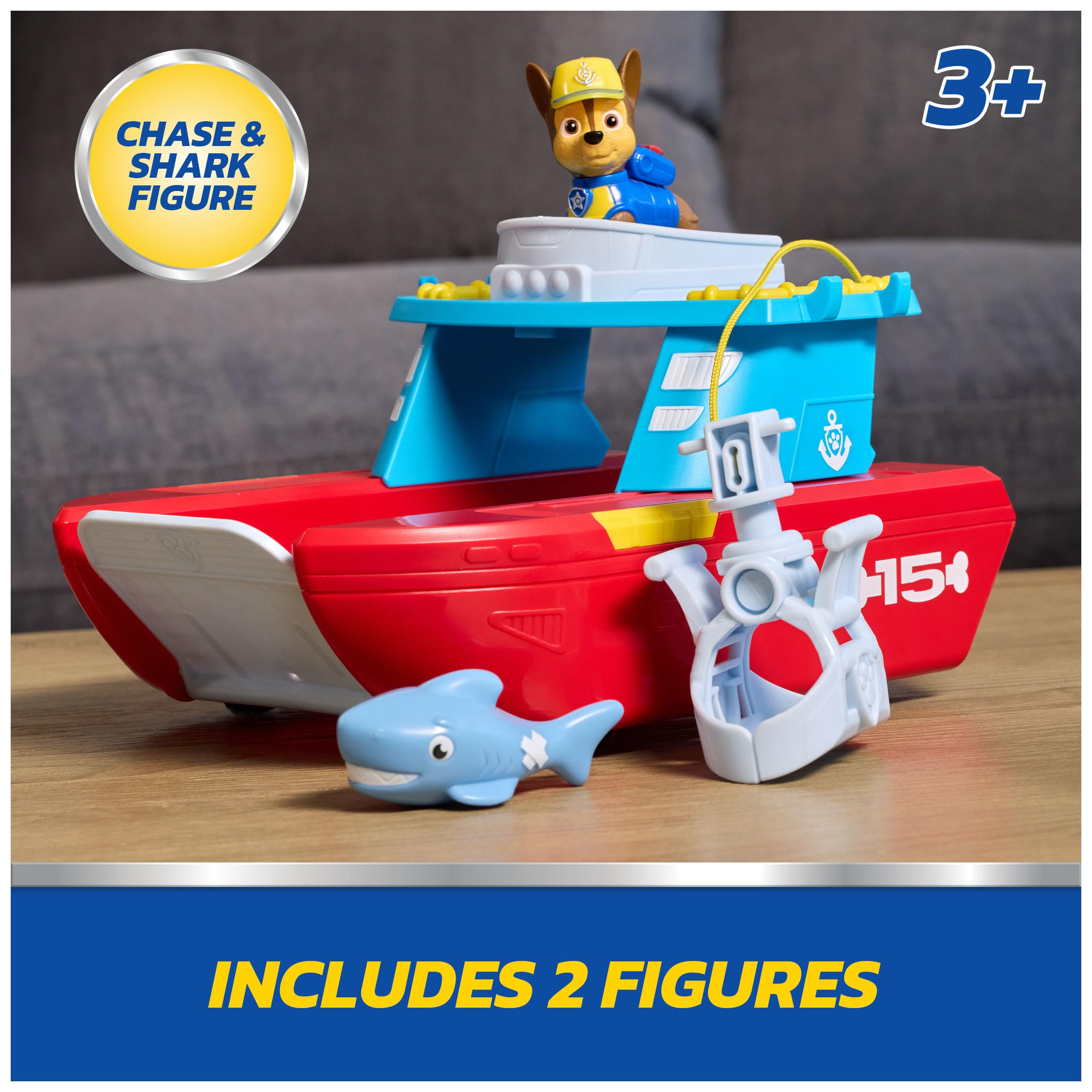 PAW PATROL – Sea Patroller Rettungsboot mit Chase Figur und Hai, ca. 23 cm, 2 Einsatzmodi Wasser & Land, für Kinder ab 3 Jahren