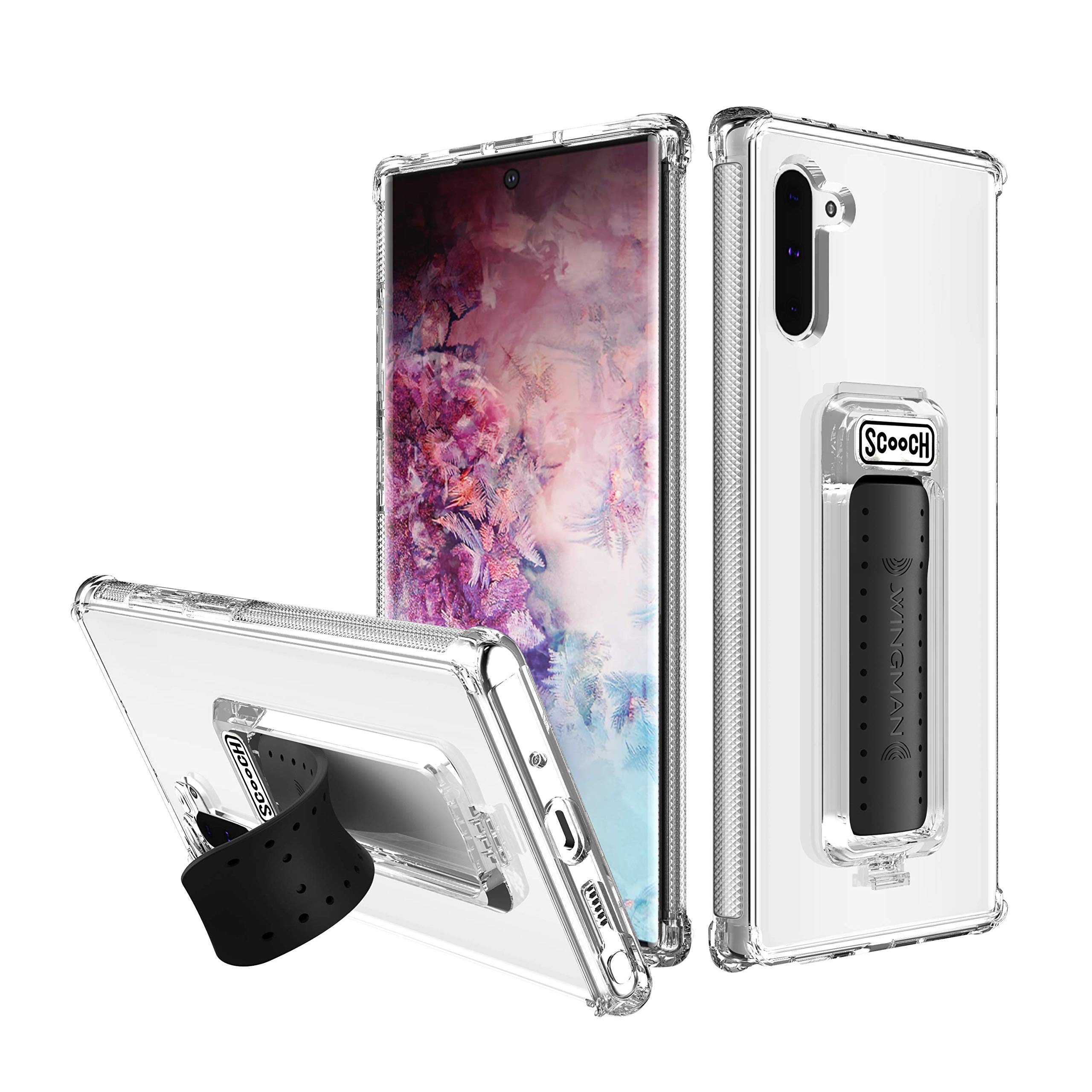 Scooch Wingman | Kickstand Case for Samsung Galaxy Note 10 [10 ft Drop Protection] [Two-Way Stand] Shockproof Protective Cover & Compatible with Magnetic Car Mounts (Clear)