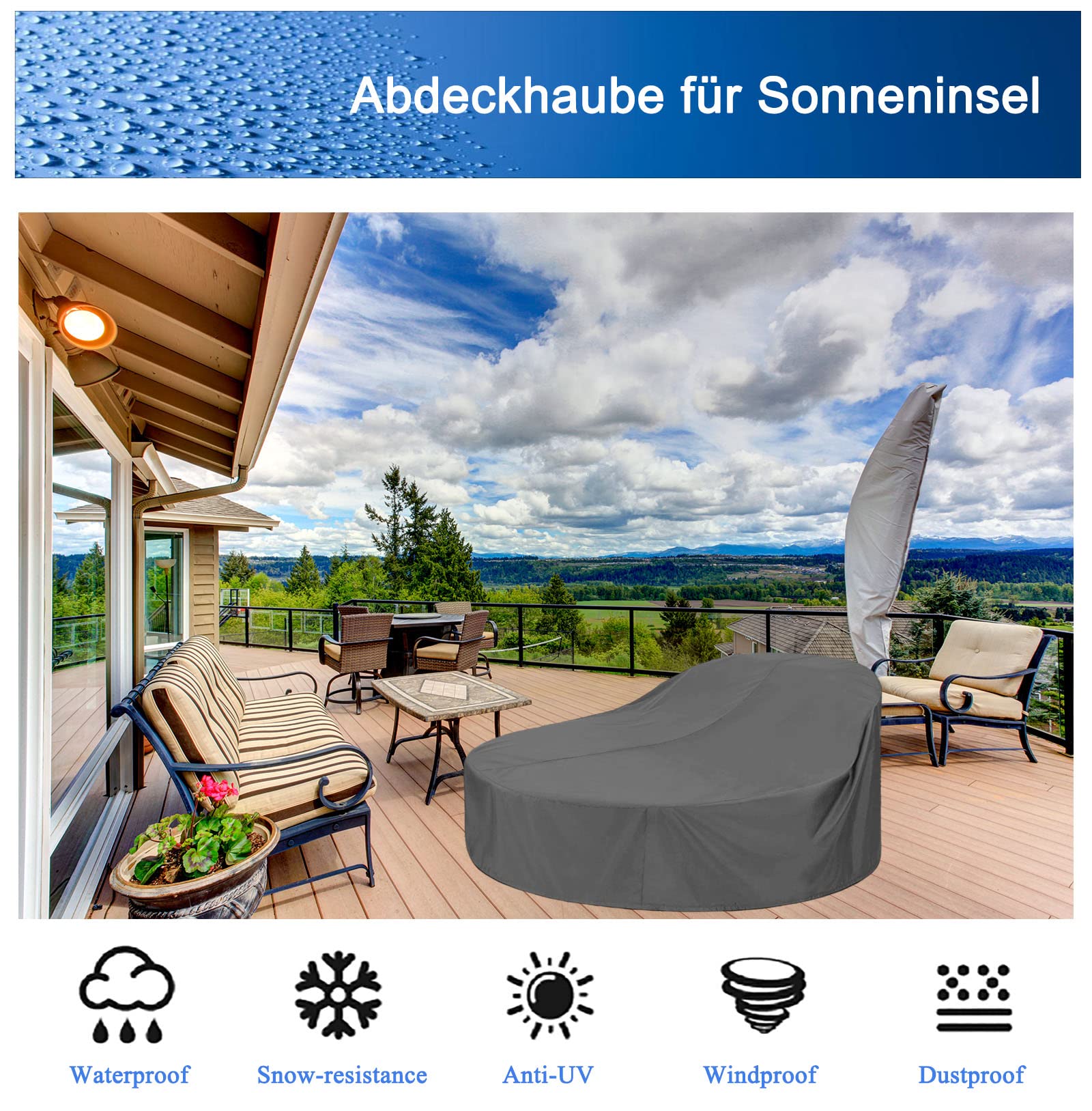 VANSHEIM Patio Rotan Dag Bed Cover Ronde Tuin Dag Bed Cover Rotan Ronde Daybed Cover Outdoor Daybed Meubelhoezen Waterdichte Cover voor Outdoor Daybed 420D Oxford Stof Anti-UV 230 x 90/50 cm
