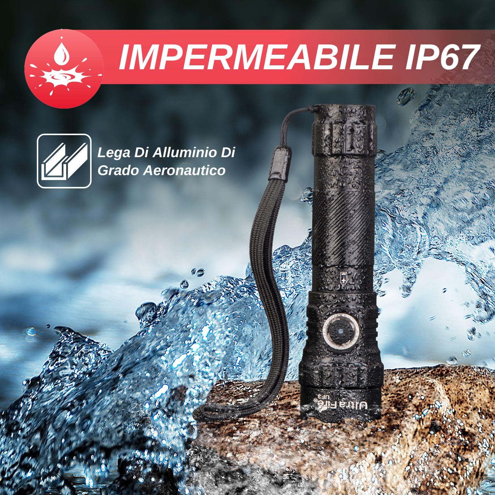 UltraFire Torcia Tattica con Fondina, 1200 Lumen, Torcia Ricaricabile per la Polizia con Fondina per Cintura, 3 Modalità LED, Torcia per Sicurezza, Campeggio, Soccorso, UF3