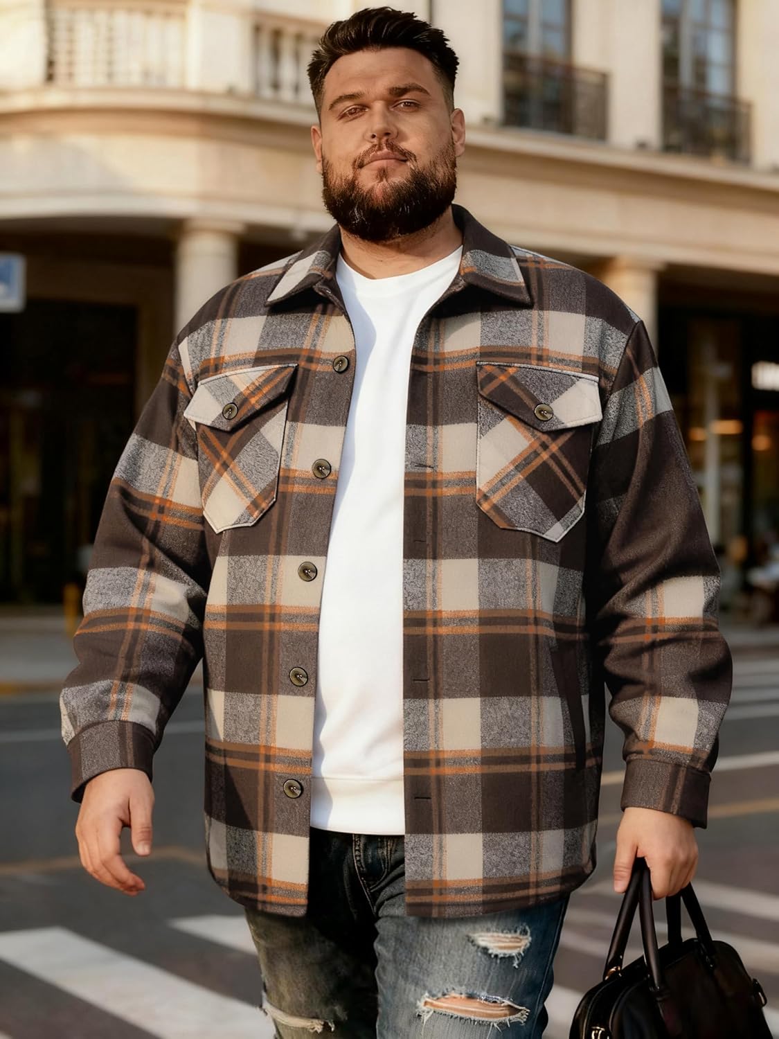 Men Flannel Shirt Big and Tall Plaid Shirt Jacket Long Sleeve Button Soft Brushed Shacket, 3XL-7XL - Image 5