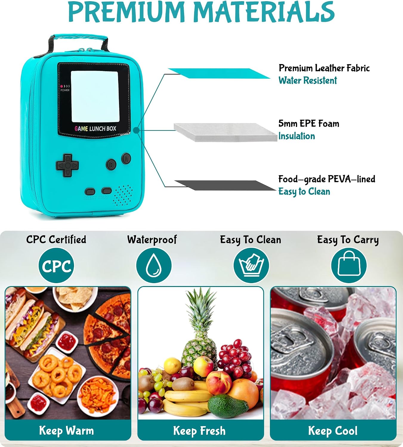 Tongtai Boy Lunch Box,Kids Lunch Bag Insulated Leather Game Lunch Box for School Thermal Meal Cooler Lunch Boxes for Boy Girl Kid Toddler Teen image 5