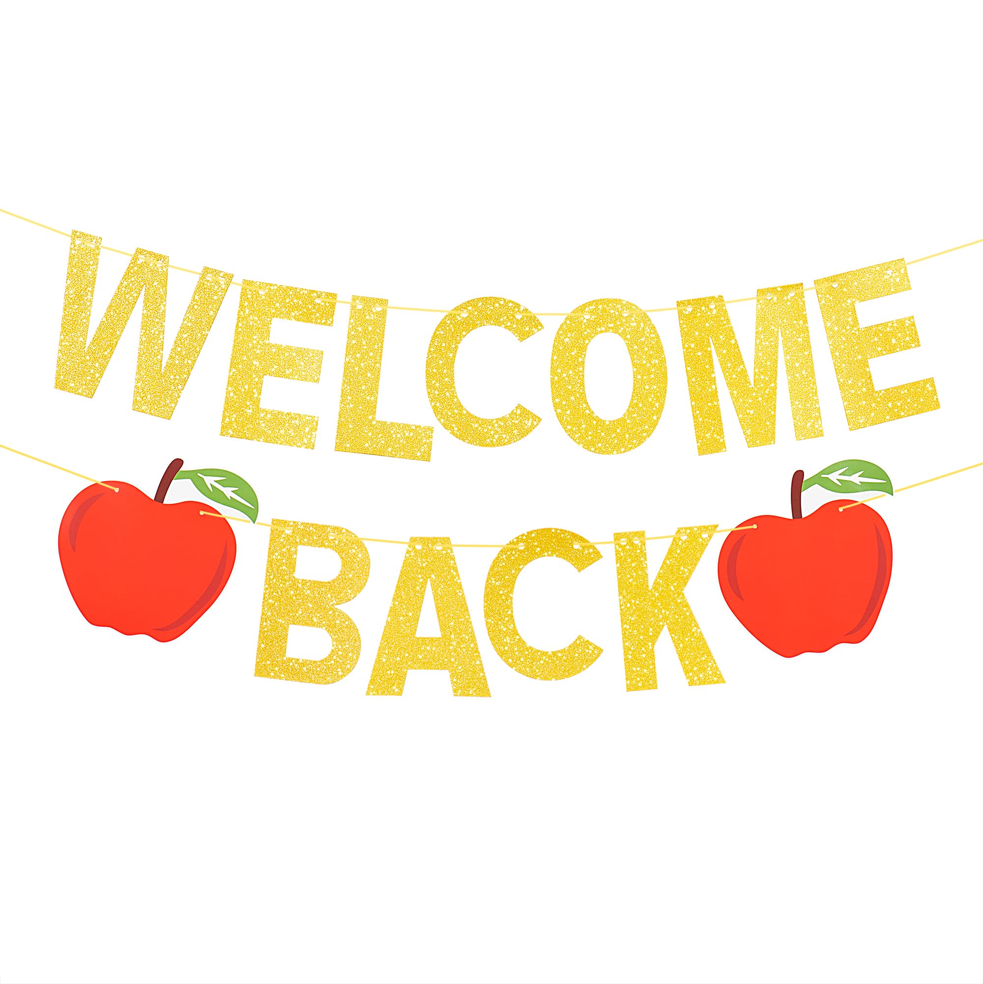 Welcome Back To School Banner - No DIY 10 Feet Apple Glitter Welcome Back Banner for Decorations for Classroom, Back To School Backdrop for First Day