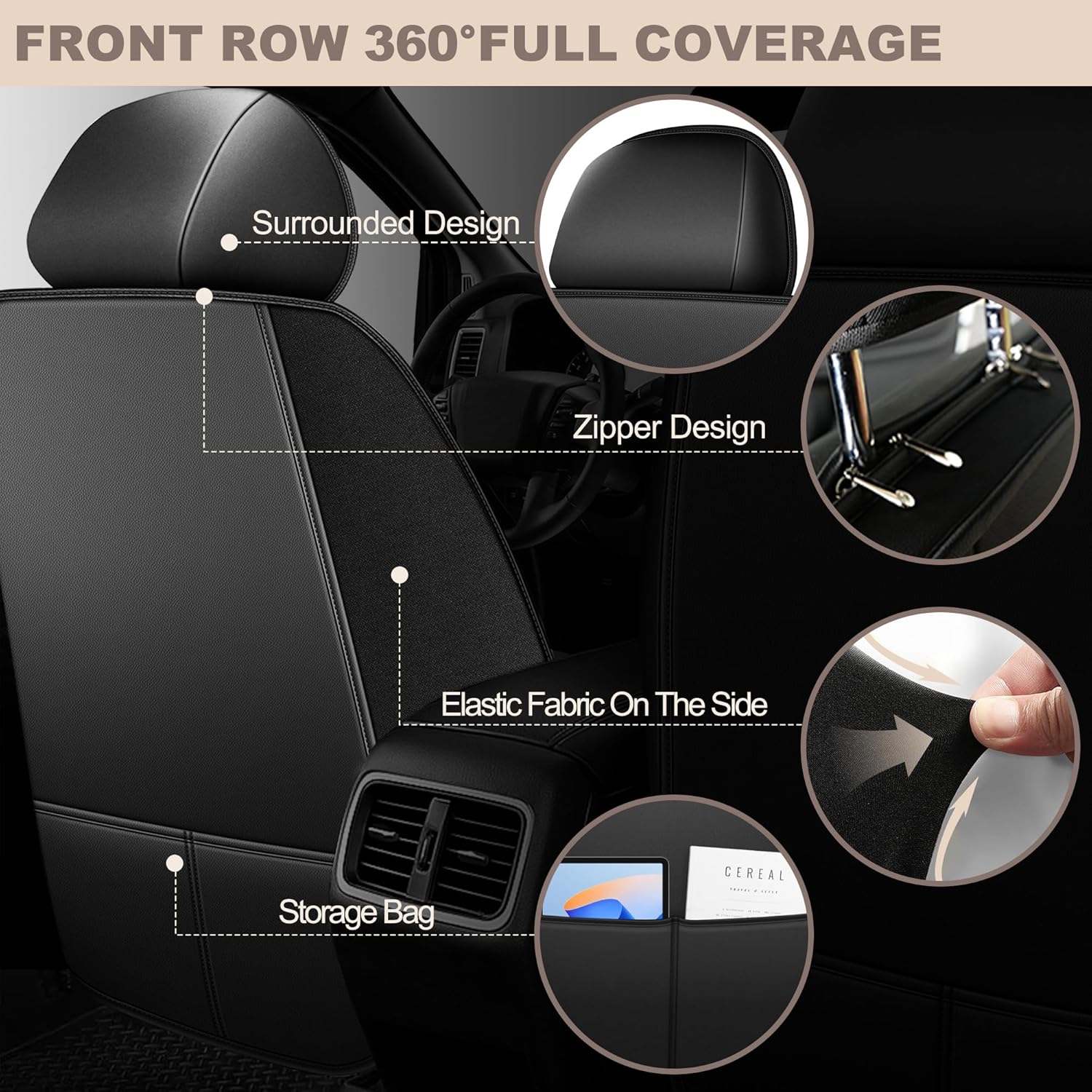 TTX LIGHTING for Mazda CX-5 2013-2026 Car Seat Covers, Breathable Ice Silk & Leather Seat Protector, Cool & Anti-Sweat for Long Driving, Airbag Compatible, 5 Seats Full Set (Black)