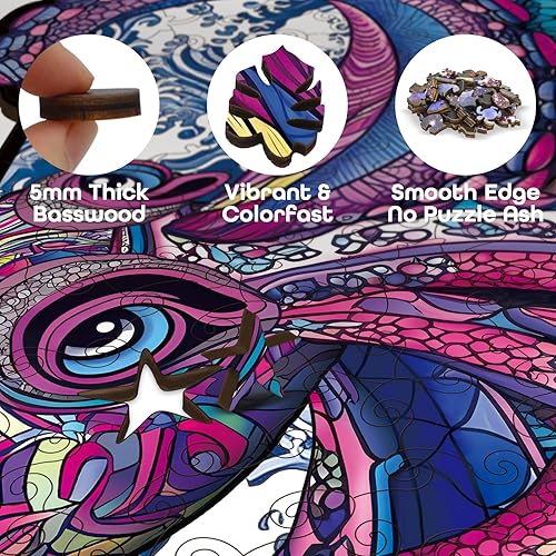 Miniatura 5 de Rompecabezas colorido de mandala, pulpo de mar de madera, rompecabezas de 200 piezas para adultos, divertidos rompecabezas de pulpo oceánico,