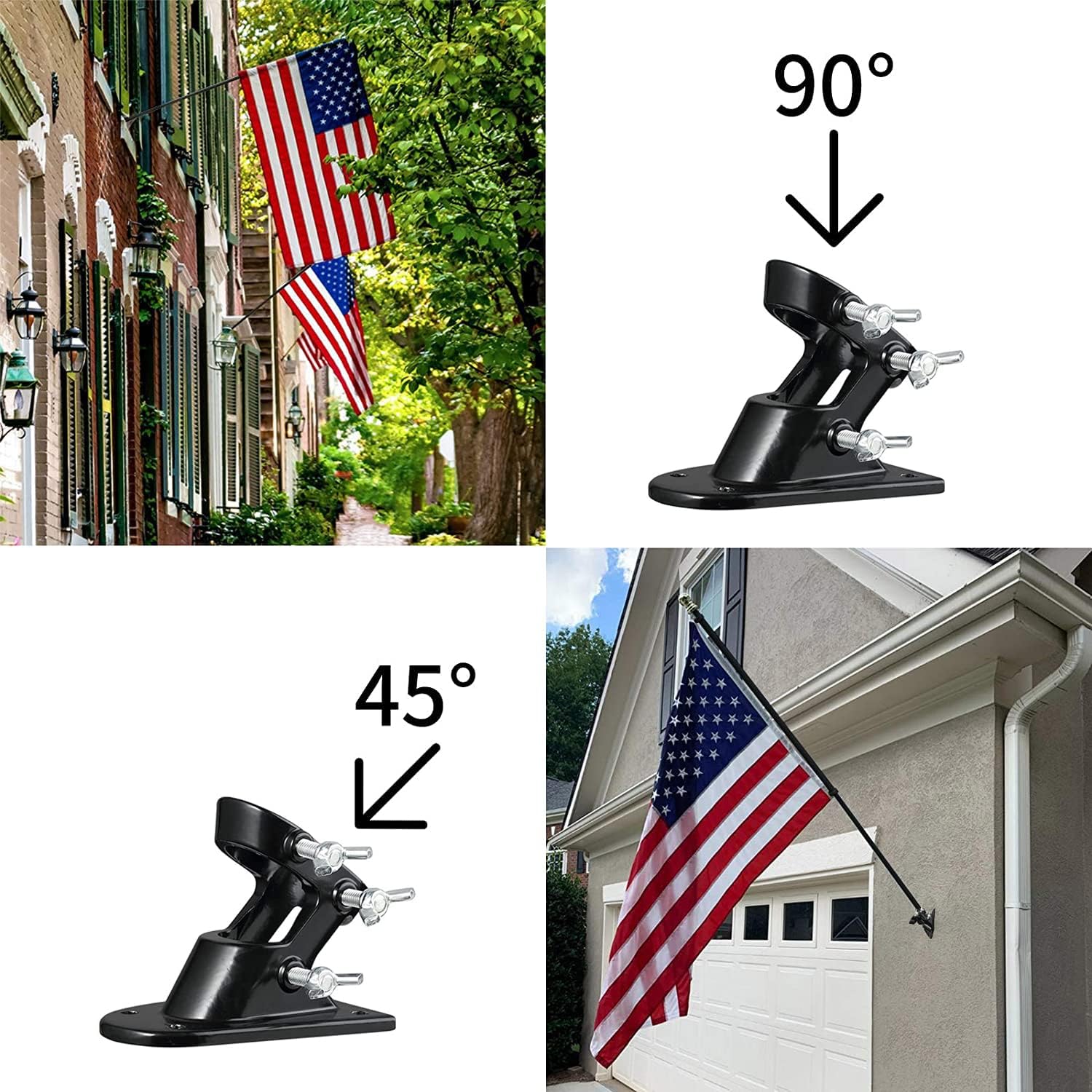 Flag Pole with Bracket,5FT/6FT Flagpole Kit American Flag with Pole Holder Mounting Bracket Stainless Steel Heavy Duty for Garden Yard Truck Boat Rustproof (5FT, Black Flag Pole With Black Bracket)