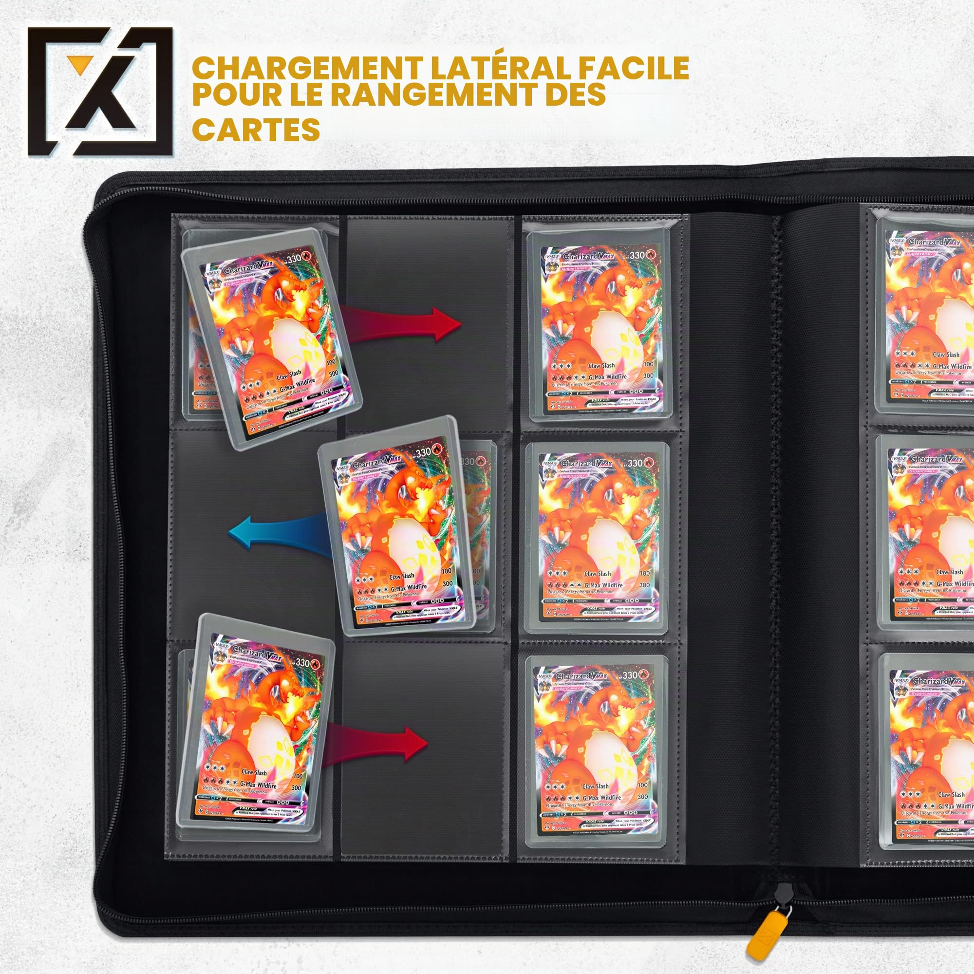 X PRO Classeur TopLoader | Peut contenir plus de 200 étuis rigides | Album de cartes à collectionner 9 poches | Classeur de rangement à long terme | Pochettes latérales