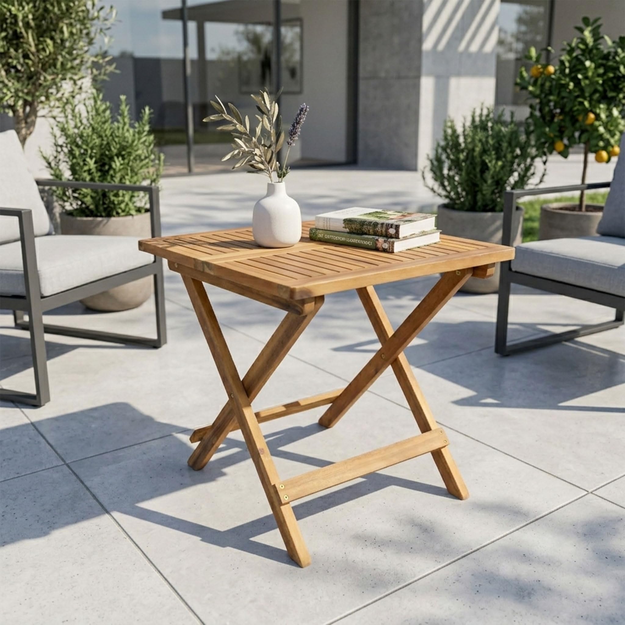 Spetebo table de jardin en acacia huilé - 50 cm - Pliante pour intérieur et extérieur - D'appoint pour balcon, terrasse, jardin - Bistrot massive