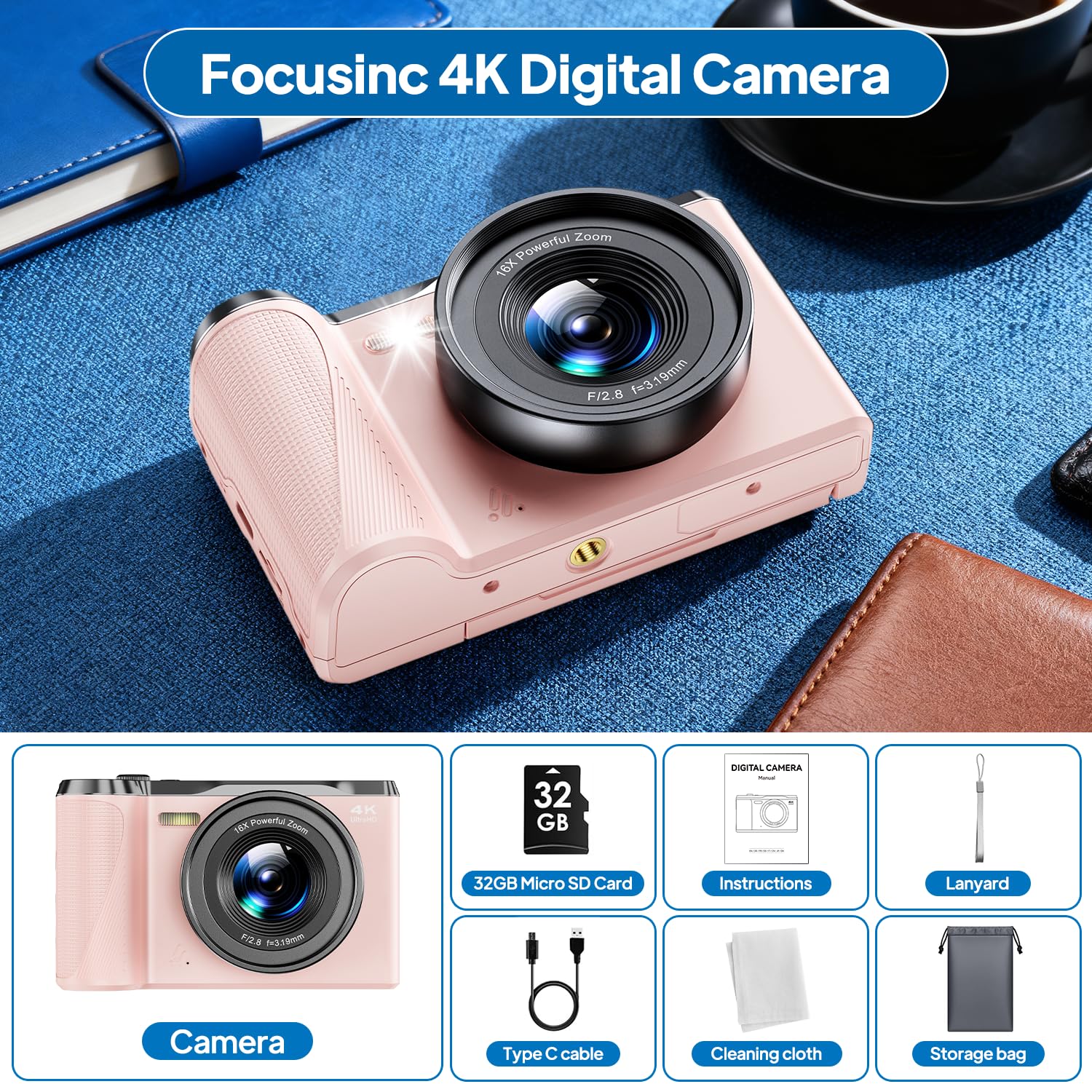 Fotocamera Digitale 4K Per Bambini – Rosa, Facile Da Usare, Con Flash E Zoom 18x. Include Lettore MP3 E Tanti Filtri Creativi!