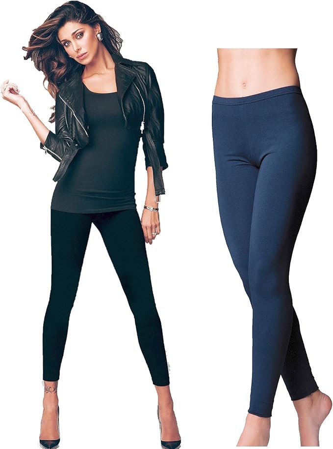 JADEA LEGGINGS DONNA OFFERTA 2 PEZZI, LEGGINGS INVERNALE COTONE  ELASTICIZZATO SOFT COTTON 80234800 (1 PEZZO BLU + 1 PEZZO NERO : Amazon.it:  Moda