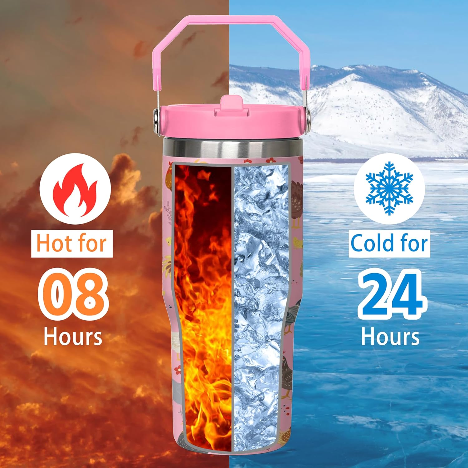 Queen Hero 30 oz Chicken Tumbler with Handle, Large Insulated Tumbler with Flip & Straw Coffee Mug Cup Stainless Steel Gifts for Women Men Youth - Image 4