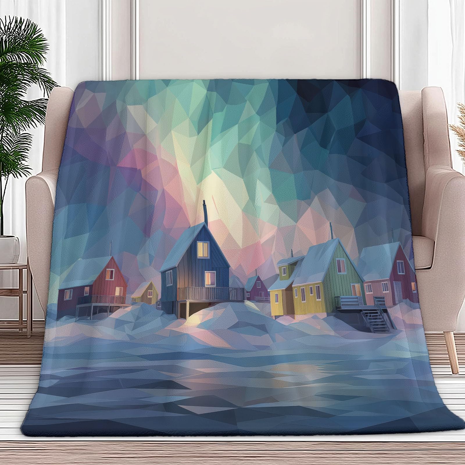 Plaid polaire 130x150 cm couverture flanelle sherpa aurores boréales lit et canapé