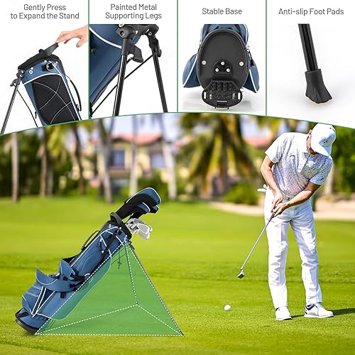Miniatura 6 de Goplus Bolsa de golf ligera para palos de golf con divisores superiores de 4 vías, capucha para lluvia, bolsa enfriadora, 4 bolsillos con