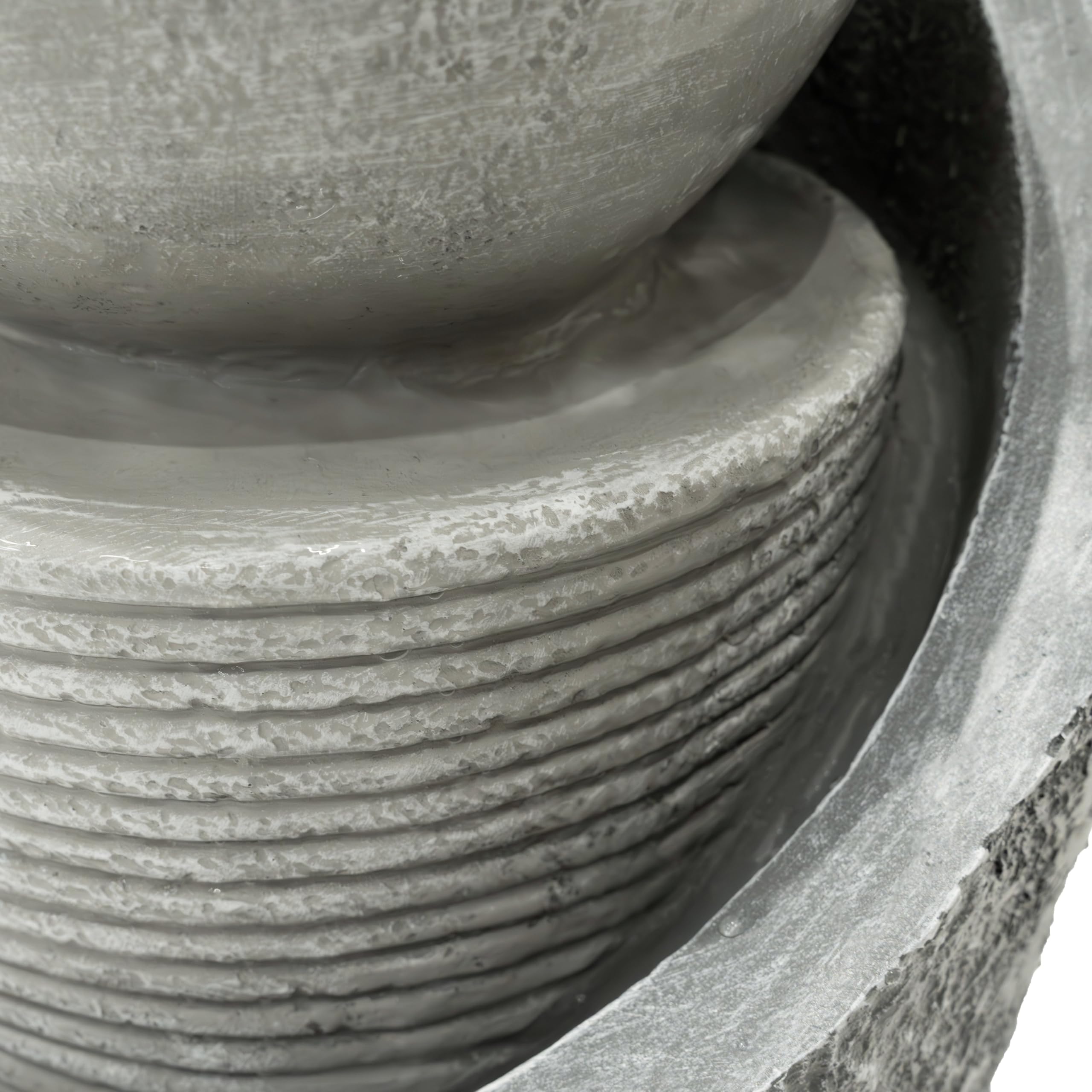 Fontaine de Jardin Cascade Électrique Extérieure Polyresine Gris 4 Lumières LED Blanc Chaud Pompe à Brancher Câble de 7 m Statue Droit Décor Maison Terrasse Zen Cascade [Brosse de Nettoyage INCLUS]