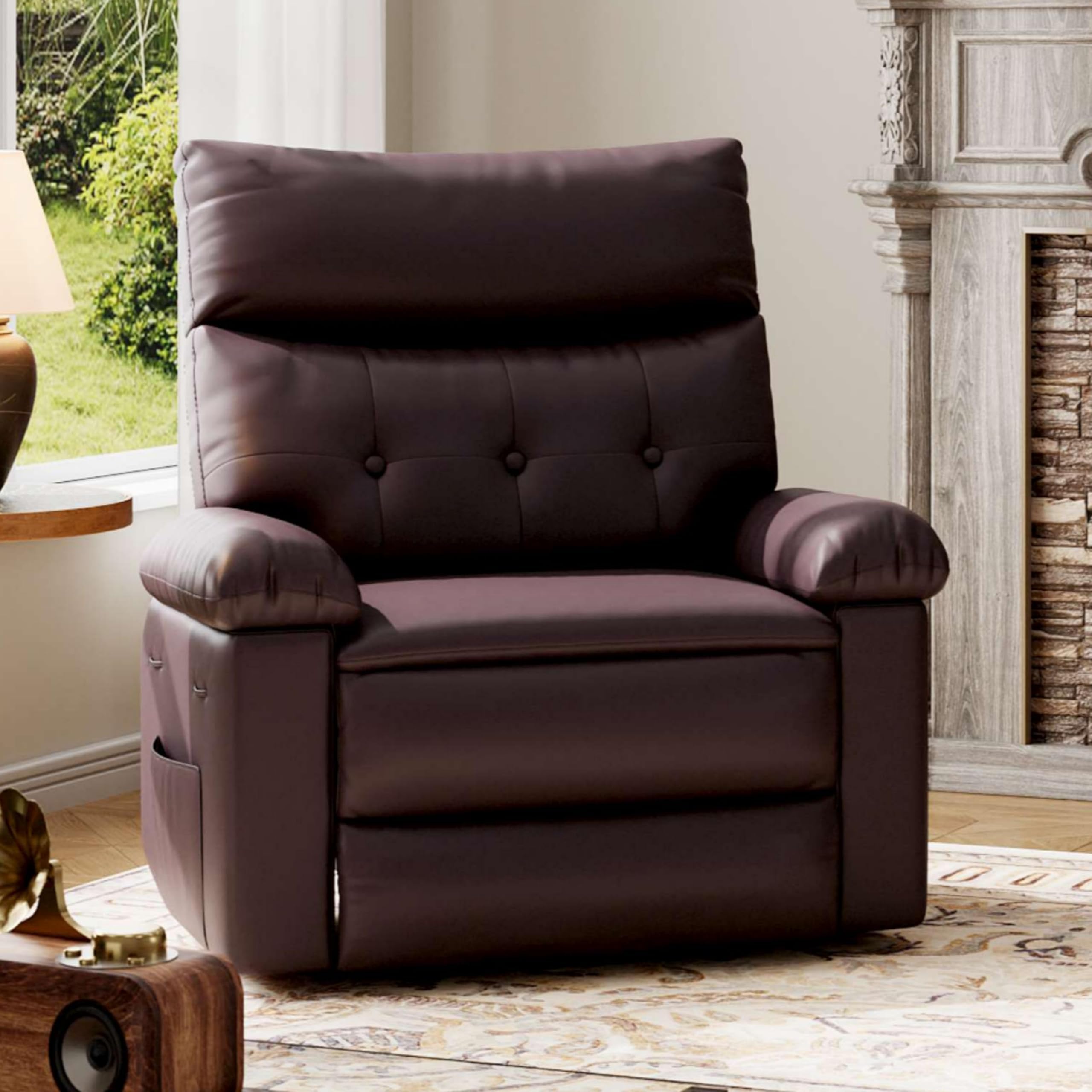 GarveeHome Leather Manual Recliner Chair for Adults - Heat and Massage