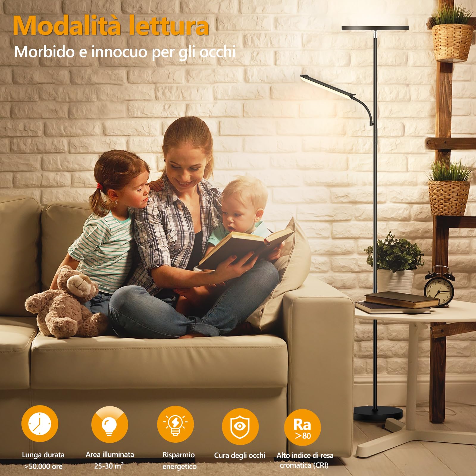 42W Piantana Lampada Da Terra, 4000LM Luminoso Terra Dimmerabile LED Lampada da Terra Salotto con Lampada da Lettura, Telecomando e Touch Control, 2700K-6500K, Per Soggiorno Letto Ufficio