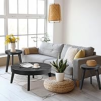 Vista 10 de Juego de 3 mesas de centro redondas estilo granja, mesas nido de estilo bohemio para sofá, mesas auxiliares con acabado natural de madera para sala