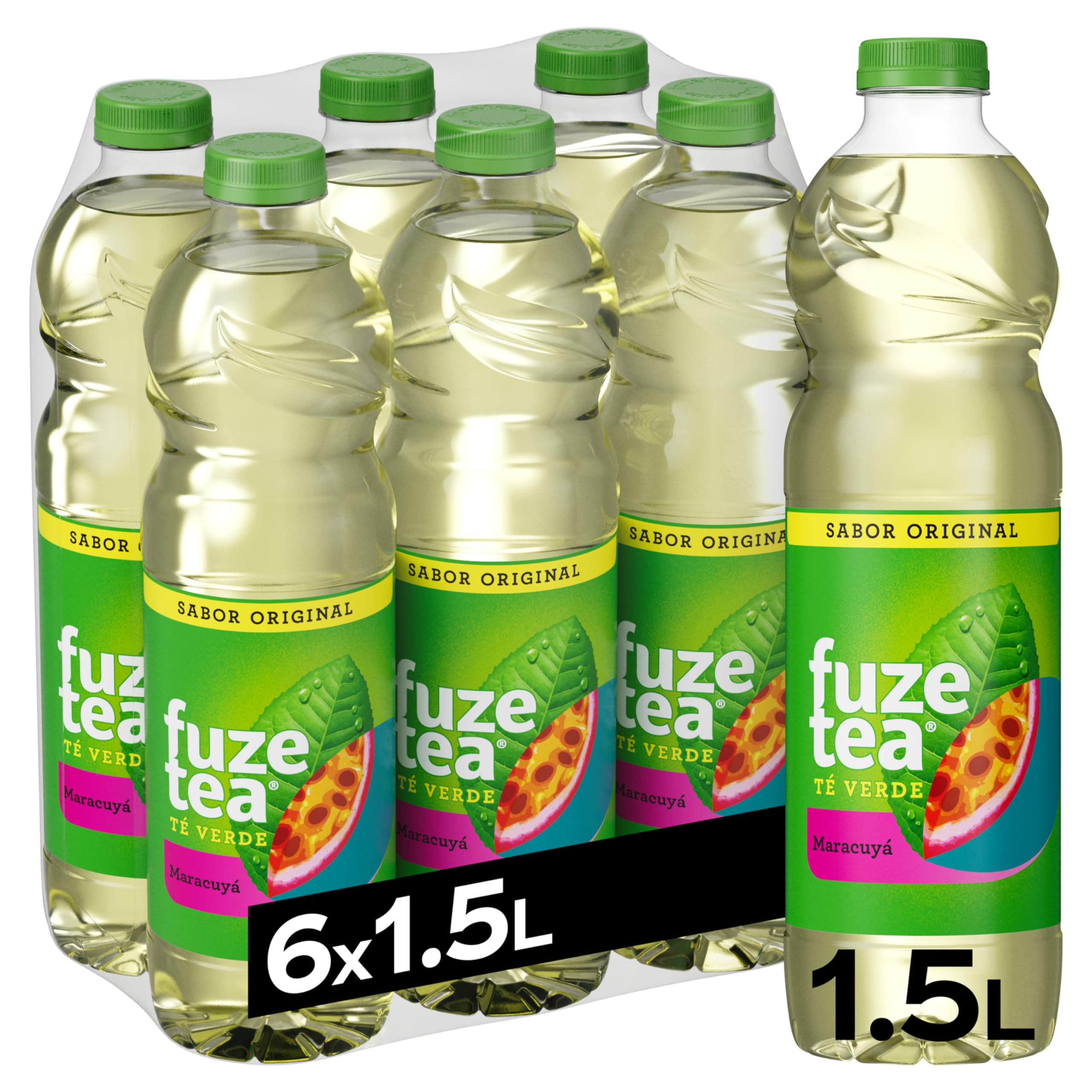 Fuze Tea Té verde Maracuyá, Bajo en calorías, Botellas 1,​5 L, Pack 6