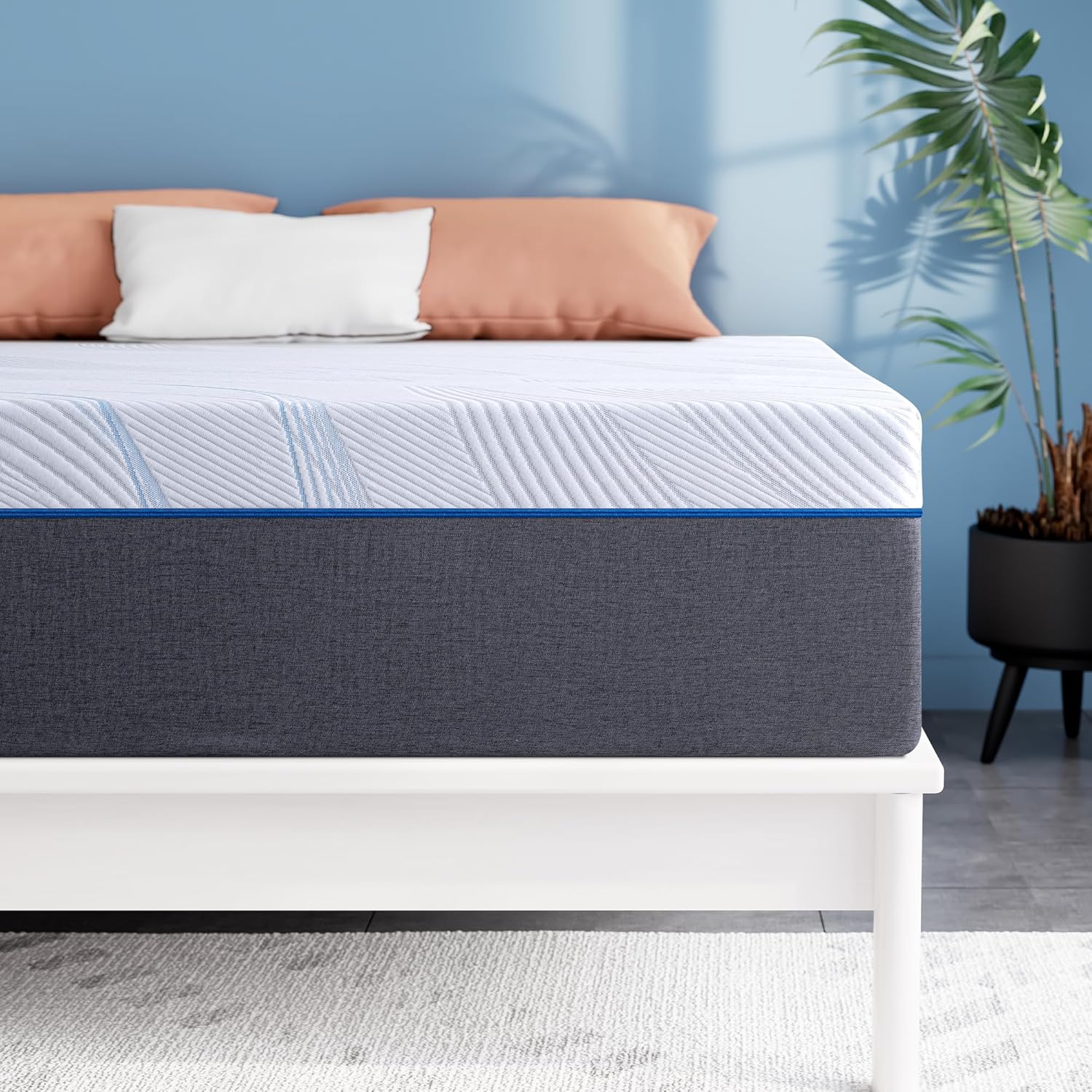 10 Inch Short Queen Mattress, Memory Foam Mattress in a Box, Medium Firm Plush Top for Pressure Relief and Motion Isolation,Deep Blue