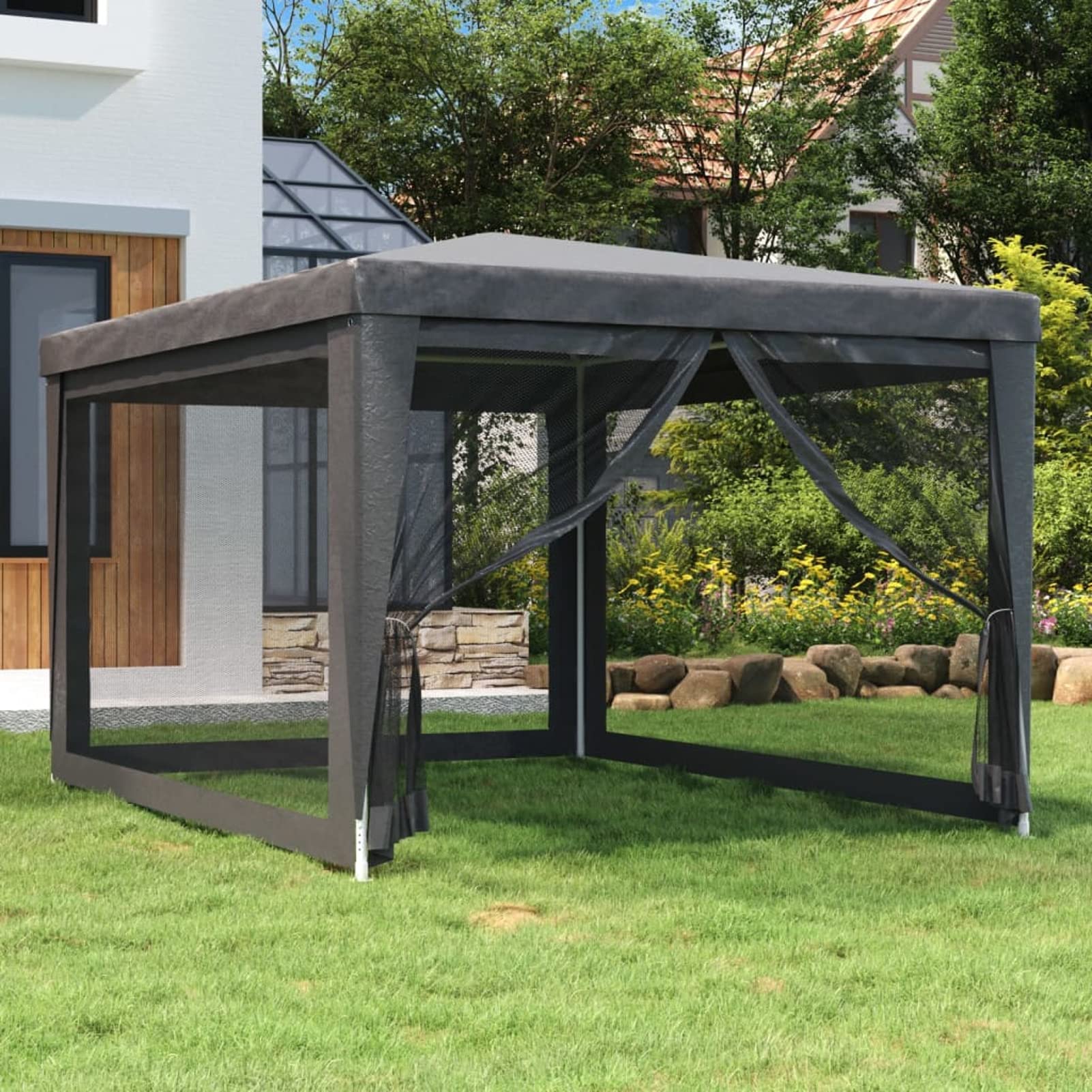 Tente de jardin 3 x 4 m Gazebo pour jardin tonnelle avec 4 parties latérales moustiquaire avec fermeture éclair protection UV pour patio extérieur événements fête gris anthracite