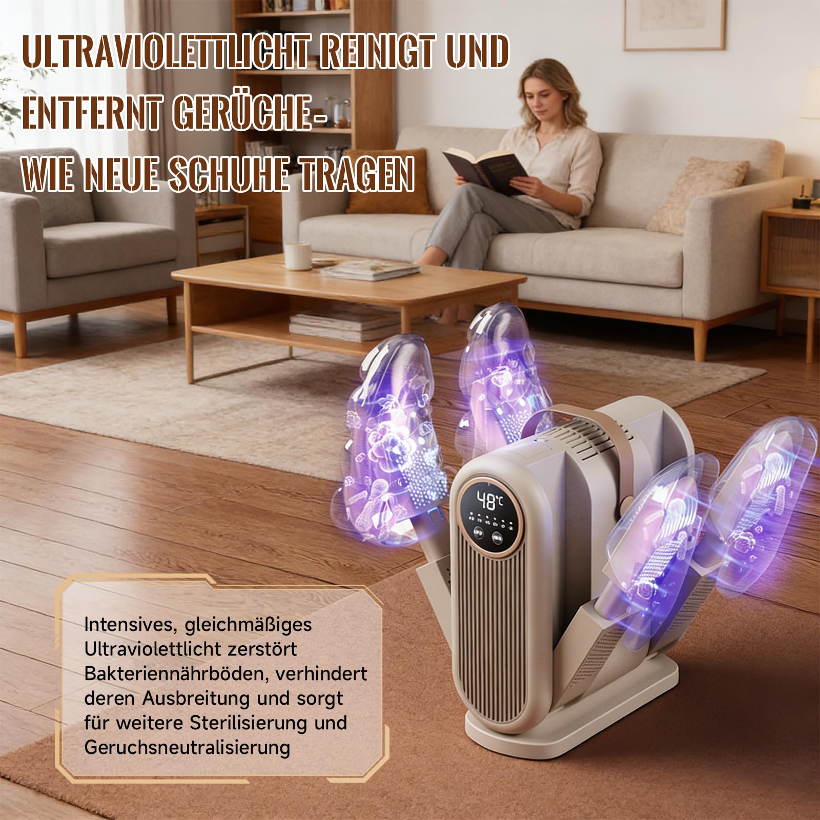 4 In 1 Schuhtrockner Elektrisch Antibakteriell, Shoe Dryer mit 1/3/6H Timer und 2 Windgeschwindigkeitseinstellungen, Tragbar Skischuhtrockner für Schuhe, Handschuhe, Hüte, Socken & Fußballschuhe