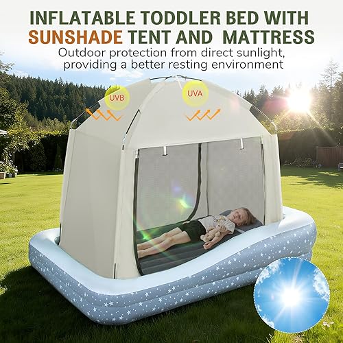 Miniatura 3 de Cama inflable de viaje para niños pequeños con tienda de campaña: cama portátil para niños pequeños con bomba de alta velocidad y bolsa de