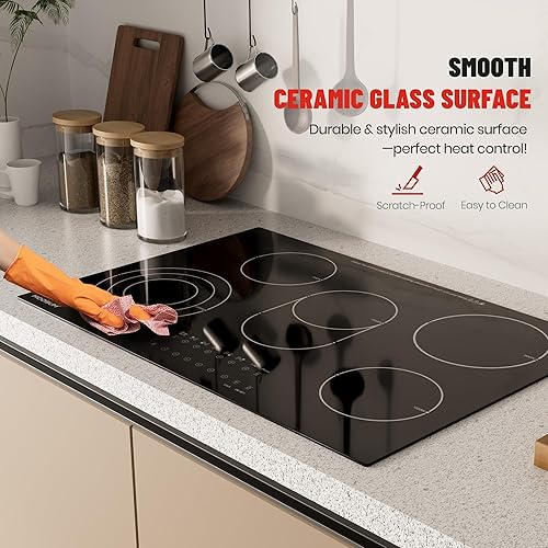 Miniatura 5 de Placa eléctrica de 12 pulgadas con 2 quemadores, 9 niveles de potencia para calefacción rápida y uniforme, diseño compacto, bloqueo de seguridad
