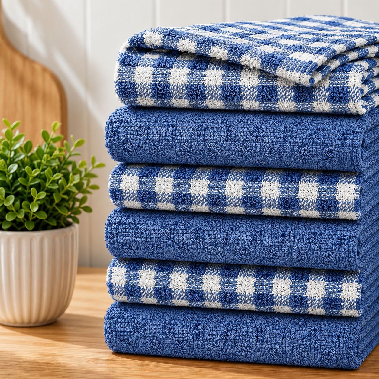B&Q -  Pack Of 6 Cotton Kitchen Tea TowelsSoft Kitchen Tea Towels SetHighly Absorbent Dish Towels Blue