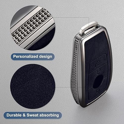 Miniatura 4 de YO&YOYE Funda compatible con llavero de cuero para llave de Mercedes Benz Clase E, Clase S, Clase C, Clase G, AMG (modelo 1, negro)