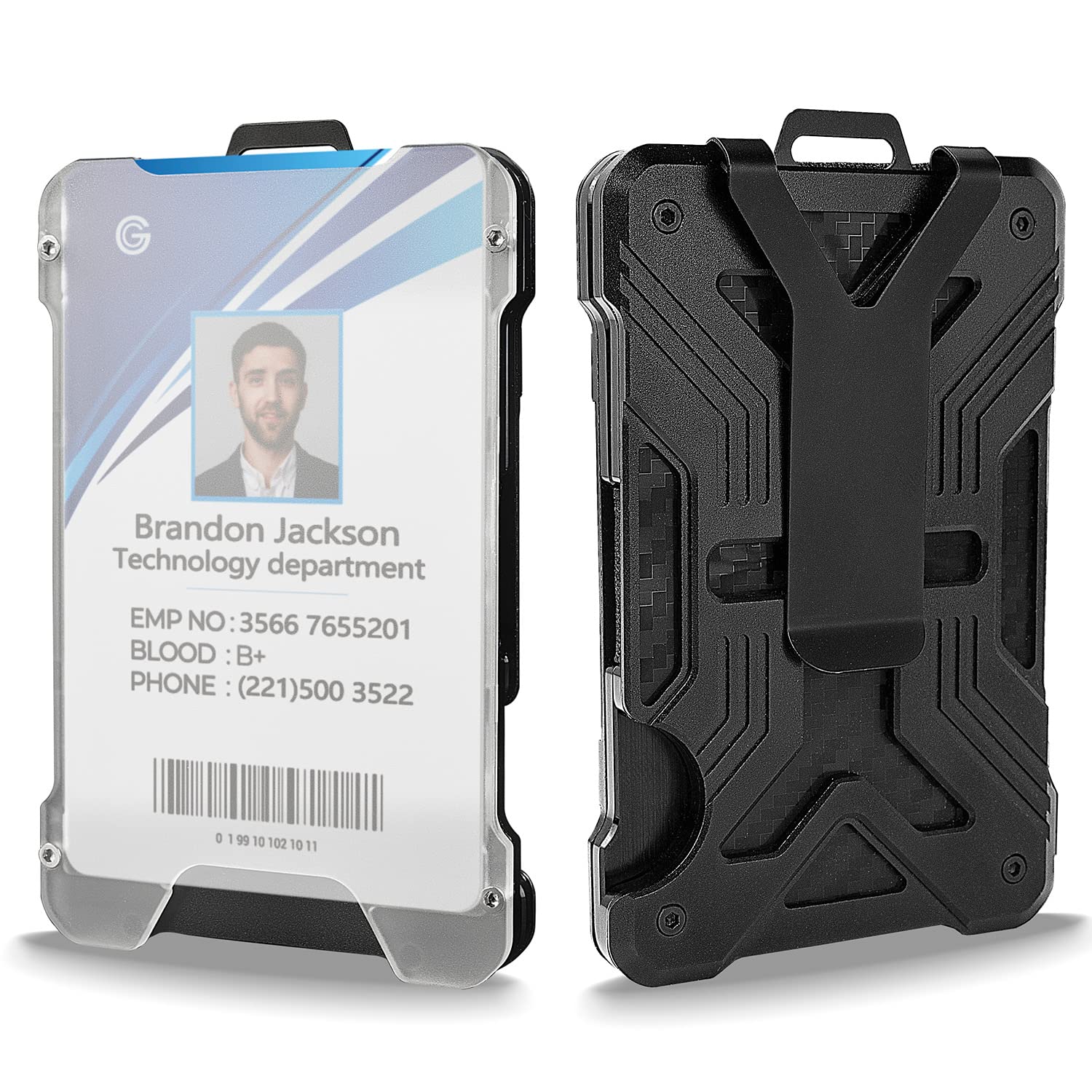 Minimalist Wallet for Men, Slim Wallet with Clear ID Card Holder, Carbon Fiber Wallet, Aluminum Wallet with Metal Money Clip for Men, RFID Blocking