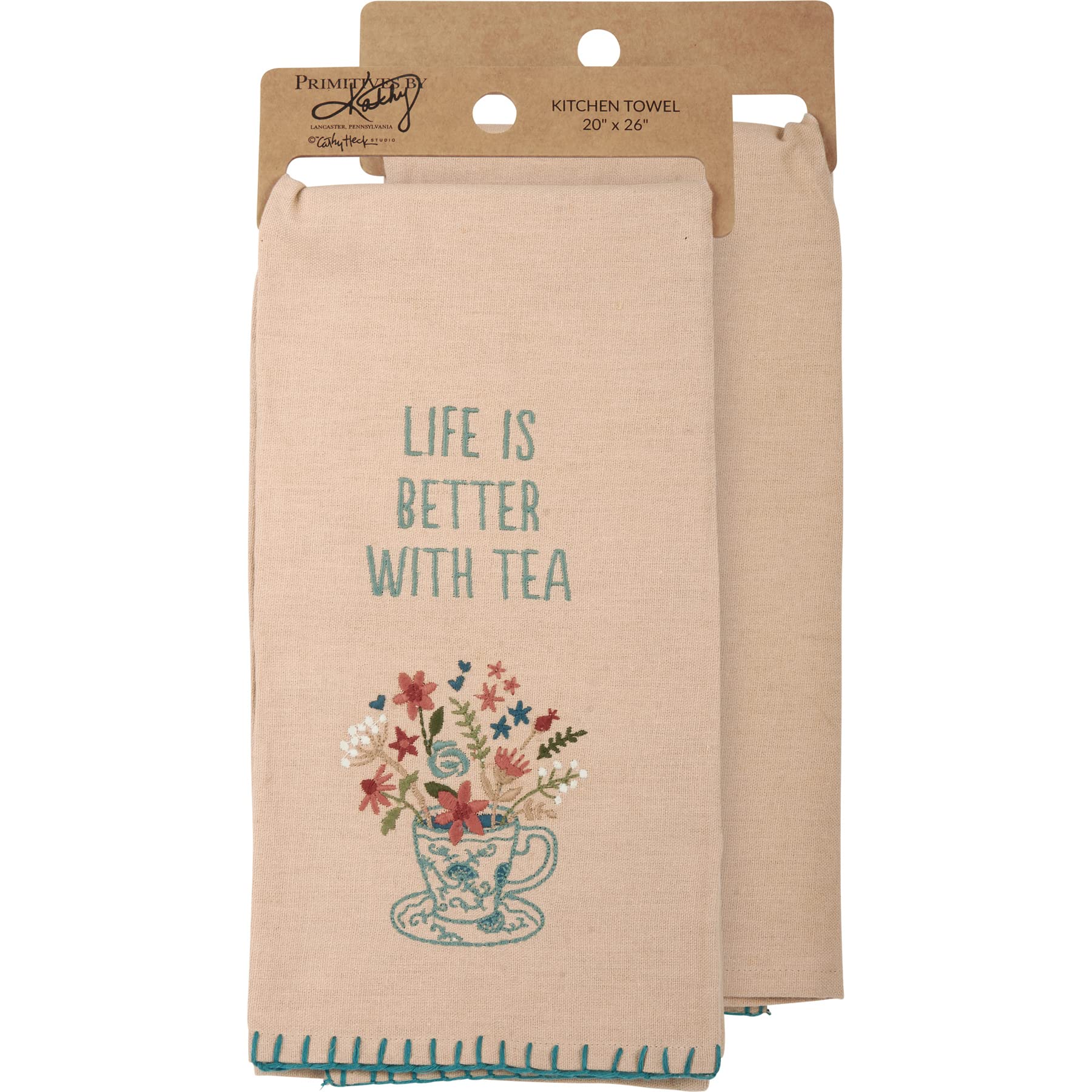 Paño de cocina de té La Vida es Mejor de Primitives by Kathy para un hogar feliz 1