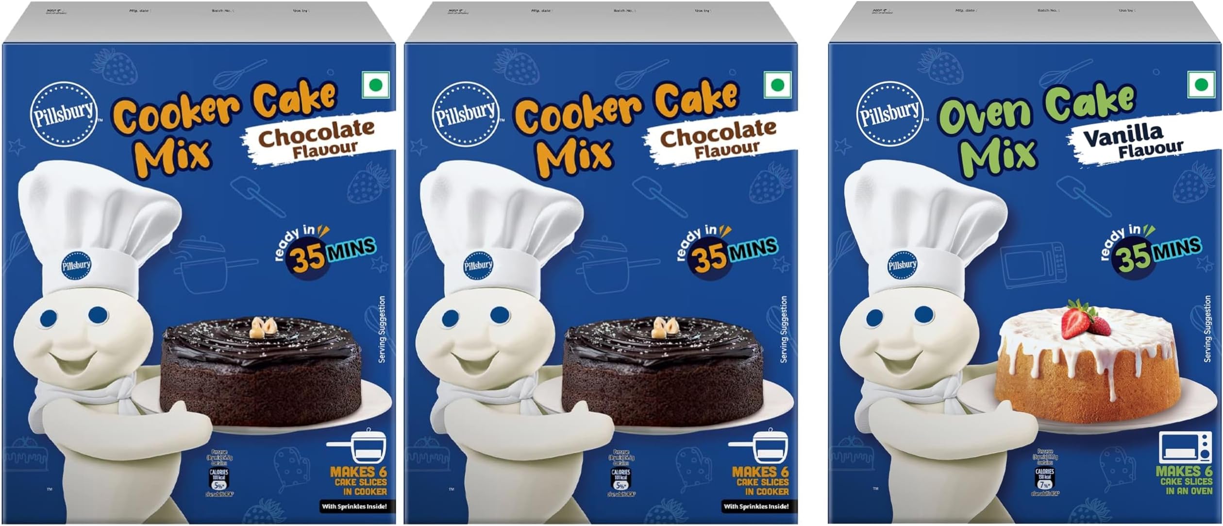 Pillsbury Oven Cake Mix, Vanilla, 225 gm & Pillsbury Cooker Cake Mix, Chocolate, 318 g, Pack of 2