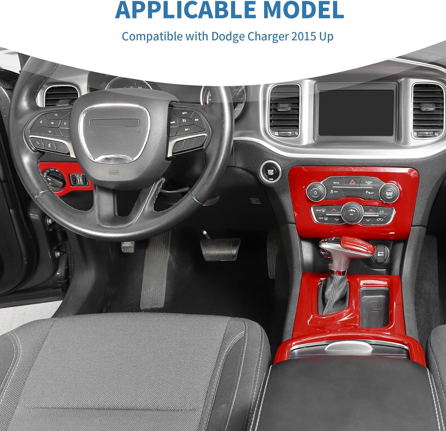 for Charger Red Center Consoles Dash Gear Shift Panel Trim Cover for Dodge Charger 2015 up Red Interior Accessories 5pcs
