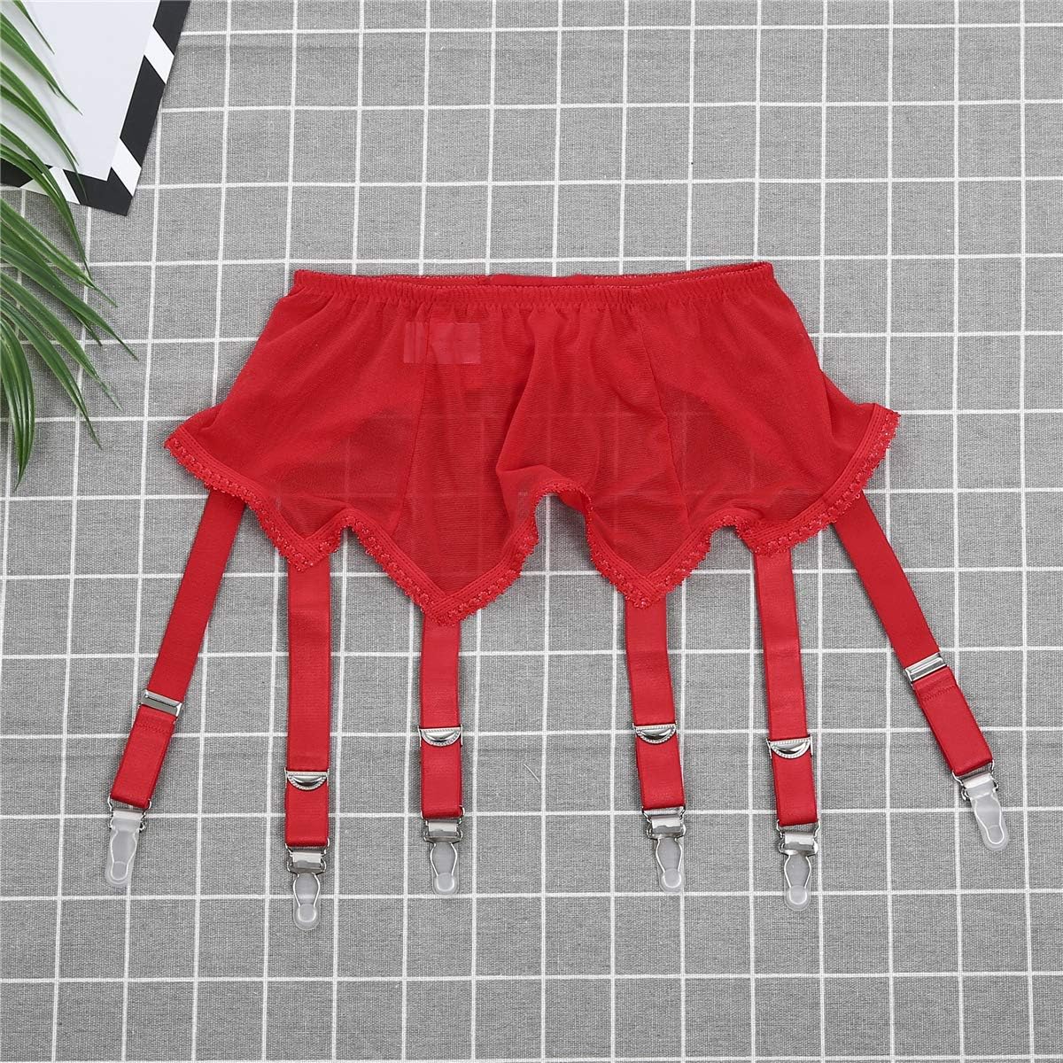 Size XXL Women's Mesh Garter Belt High Waist Suspender Belt with Six Metal Clips for Women‘s Stockings/Lingerie