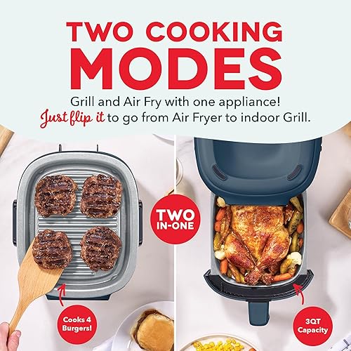 Miniatura 2 de Dash Flip & Fry - Parrilla digital 2 en 1 + freidora de aire con 4 funciones, capacidad de 3 Qt, freidora de aire y parrilla interior para papas