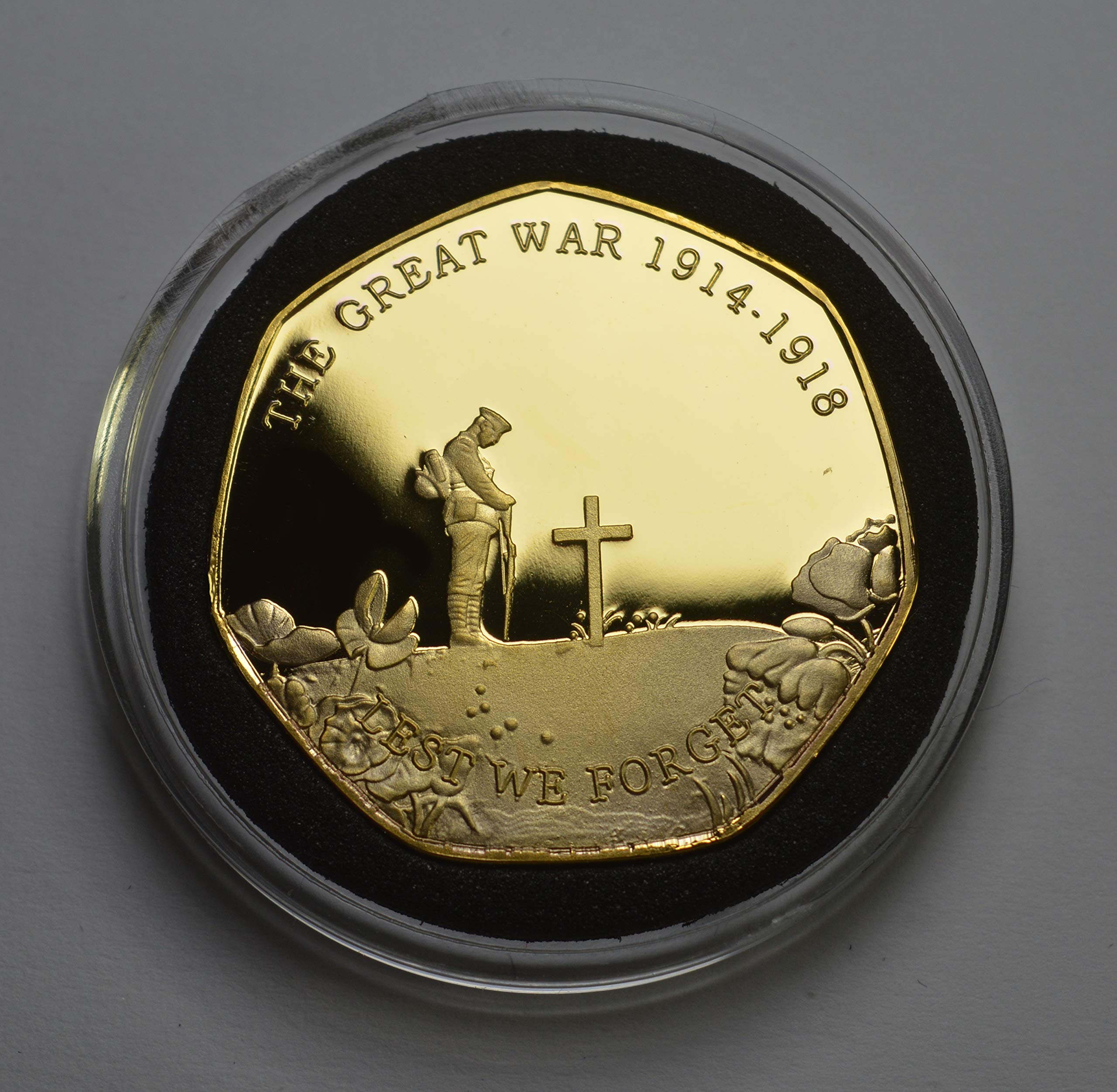 The Commemorative Coin Company Gold Ww1 Armistice 24Ct Commemorative In Capsule. Lest We Forget, Remember The Fallen, The Great War 1914-1918, Remembrance